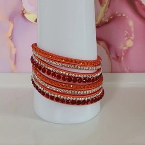 Red & Silver Rhinestone Faux Leather Wrap Bracelet